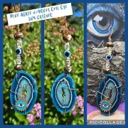 Blue Agate Druzy Bone Beads Evil Eye Charm Protection Window Sun Catcher