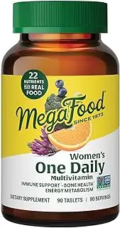 MegaFood Women's One Daily Multivitamin for Women - with Iron, B Complex, Vitamin C, Vitamin D, Biotin and More - Plus Real Food - Immune Support Supplement - Bone Health - Vegetarian - 90 Tabs