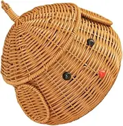 PRETYZOOM Storage Basket with Lid Handmade Woven Dog Shape Storage Basket for Snacks and Fruits Stylish Home Office Decor Ample Space for Kitchen Garden Organization