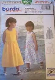 BURDA Sewing Pattern # 9994 Girls' dress size 18M-8 UC/FF Easy sewing skills