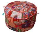 22" Indien Vintage Patchwork Handmade Pouffe Ottoman Footstool Pouf Cover Red