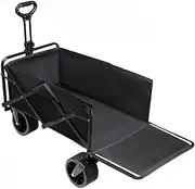 Extra Long Collapsible Foldable Wagon with Big Wheels, Heavy Duty Folding Wagon Portable, Beach Cart Large Capacity, for Shopping, Camping (Black, 120 x 55 x 98 cm with 7 * 4 inch Wheels)