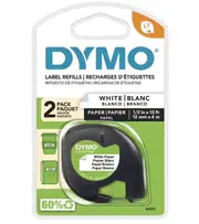 Dymo LetraTag Tape White Paper Label 12mm x 4m - Pack of 2 - 071701106971
