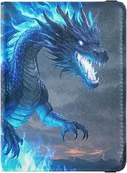 [Amooorous] Blue Flame Dragon Leather decorative waterproof passport holder Wallet Combo Passport Wallet Lightweight, Blue flame dragon, 1 size