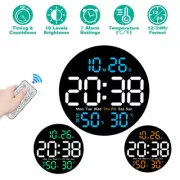 LED Large Digital Wall Clock Temperature Humidity Date Week With Remote Control