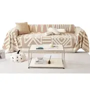 Boho Sofa Plaid Blanket Geometry Couch Cover Ethnic Sofa Cover Slipcover-Beige