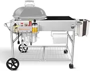 [GRILL FORCE] Grill Cart for Kettle Grill Stand for 18" 22" Weber Original Kettle,Premium,Master Touch,Jumbo Joe Charcoal Grill Outdoor Grill Prep Cart Replacement for Weber Performer with Lid Holder