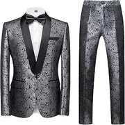 [Generic] Mens 2 Piece Formal Floral Suits Blazer Pants with for Wedding Prom Sets Shawl Lapel One-Button Party Outfit