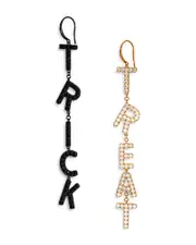 Nadri Haunt Couture Pave Trick 'R Treat Mismatch Linear Drop Earrings in 18K Gold Plated & Ruthenium Plated