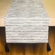 Decorative Lana Table Runner, Ivory & Black with Handcrafted Tassel, Perfect ...