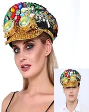 Rainbow Sequins Police Hat With Steampunk Goggles