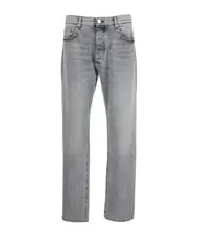Icon Denim Pants with Belt Loops and Logo Patch 33,34,36,32 Grey