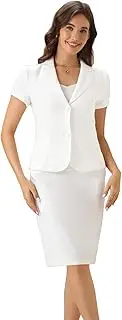 Allegra K Women's St. Patrick's Day Costumes Business Skirt Suit Set Work Office Short Sleeve Blazer Jacket Pencil Skirt