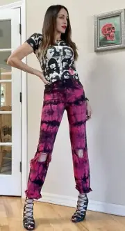 NWT Alice + Olivia Rare High Waist Pink Black Tie Die Thrashed Jeans 26 $330