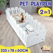 Dog Pet Cat Kennel Enclosure Cage Fence Safety Gate Playpen Crate Whelping Box Barrier Kitten Puppy Furniture 8 Panels 2in1 White