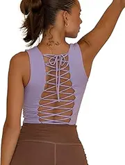 [Moondust] Women Strappy Back Athletic Sports Top Yoga Tank Longline Workout Crop Tank Top Fitness Workout Running Top