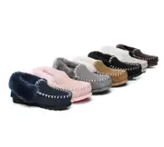 AUSTRALIAN SHEPHERD® UGG Slippers Sheepskin Wool Ankle Popo Moccasins - Black / AU Ladies 11 / AU Men 9 / EU 42