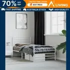 Metal Bed Frame with Headboard and Footboard White King Single Size 106x20 52382