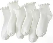 [HONGTEYA] Ruffle Socks Women - Turn-Cuff Frilly Sock - Lightweight Cotton Socks