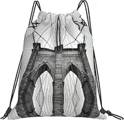 JEJEA Brooklyn Bridge Print Drawstring Backpack Waterproof Back Bag Cinch Bags Swim Gym Travel Bag For Men Women, White, One Size