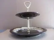 Vtg Pfaltzgraff Pottery Brown Drip Glaze 2 Tier Tidbit Tray