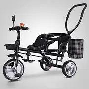 Tandem Tricycle,Front seat with Belt,Back seat with Sponge guardrail and armrest,Parent Push Stroller Trike,Ride-on Bike with Pedals,3 Wheels Bicycle