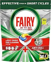 Fairy Platinum Plus 59 Dishwasher Tablets, Lemon, Our Best Cleaning For A Clean Like New, Removes Dullness & Prevents Limescale
