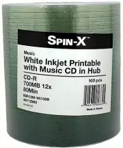 300-Pk Spin-X MUSIC Digital Audio White Inkjet Recordable CD-R Blank Disc 80Min