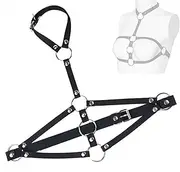Bondage Restraints PU Leather Lingerie BDSM Chest Harness with Metal Accents SM Adjustable Leather Bra Top Belt Harness for Women Fashion Role Play Clubwear Cosplay