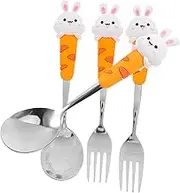 KICHOUSE 4Pcs Cute Rabbit Shaped Stainless Steel Dessert Spoons Set Adorable Long Handle Tea Spoons for Home Office and Festive Use Whimsical Kitchen Utensils for