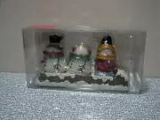 Three Snowmen Tealight Candles in Sled Candle Holder Christmas Holiday Décor