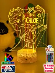 FROZEN ELSA PERSONALISED NAME 3D LED Night Light 7 Colour Change Room Lamp