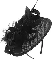 [Ipetboom] Feather Flower Headdress Tea Party Hats for Women Hat for Women Black Imitation