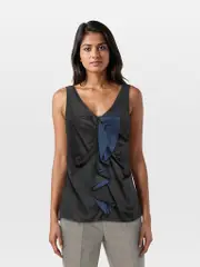 Black Silk Ruffle Trim Tank Top