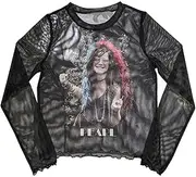 [Rock Off officially licensed products] Janis Joplin Pearl Garden Long Sleeve Mesh Crop Top XS Black