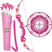 Bow and Arrow Toys with LED Light Up Archery, Girls Toys for 5 6 7 8 9 10 11 12 Year Old, Christmas Indoor Outdoor Activity Toy for Kids 6-8, Included 10 Suction Cup Arrows, Target & Quiver