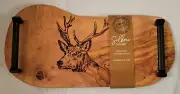 Selbrae House 12" Olive Wood Serving Tray Handles Deer Christmas Winter Buck Bar