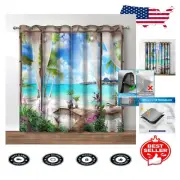 Elegant Blackout Curtains with Tropical Sunlight Beach Design - 2 Panels, 42x54