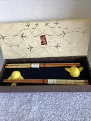 Vintage 1993 Chop Sticks Set w airplane rest Gift Presentation Box, Japan Rare