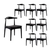 Henrik 8pc Set Dining Chair Replica Hans Wegner Elbow Solid Ash Timber Black