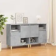 Sideboards 2 PCS, Modern Concrete Grey Engineered Wood Storage Cabinet, Accent Buffet Table for Living Room Hallway