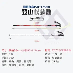 【禾統】台灣現貨 7075航空鋁折疊登山杖 附收納袋 航太鋁合金 鋁合金登山杖 登山 健走 航空鋁合金 伸縮登山杖