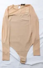 New York & Company Women's Long Sleeve Illusion Neck Top AG4 Sensuous Sand Small