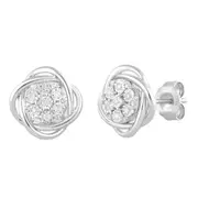 Bevilles Fancy Swirl Halo Stud Earrings with 0.10ct of Diamonds in Sterling Silver