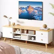 Uandhome Modern TV Cabinet,Wooden TV Entertainment Media Center Console Table with Drawers and Doors and Open Storage Shelf, Multifunctional TV Stand/Unit for Living Room,Bedroom-140*30*38 cm (White)