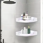 360° Rotatable Shower Rack 2Pcs Shower Corner Shelf Self Adhesive Bathroom Organizer Shelves NO-Drilling Bathroom Corner Rack Quick Drain Wall Mounted Corner Shower Shelf for Bathroom