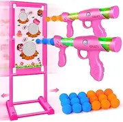 Upgraded Moving Shooting Game Toy for Boy Girl Age of 5 6 7 8 9 10 11 12 Years Old Includes Shooting Target & 2 Blaster Guns & 18 Foam Balls - Ideal Christmas Birthday Gift for Kids