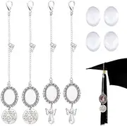 DICOSMETIC 4 Pieces 2 Styles Graduation Cap Tassel Charm Antique Silver Custom Graduates Photo Charm 2025 Oval Personalised Commemorative Picture Pendant for Women Men