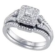 14k White Gold Princess Diamond Bridal Wedding Ring Set 1/2 Cttw (Certified)