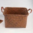 Square Laundry Basket Brown Hand Woven Storage Basket Laundry Hamper Home